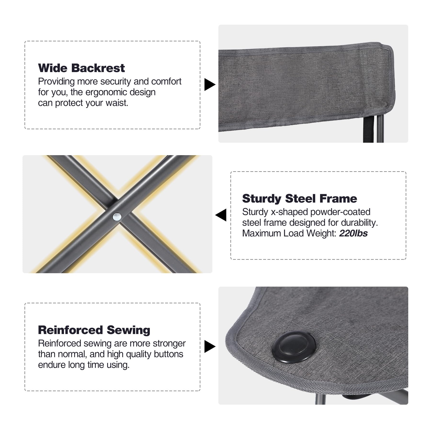 REDCAMP tripod chair with shoulder strap for easy carrying.
