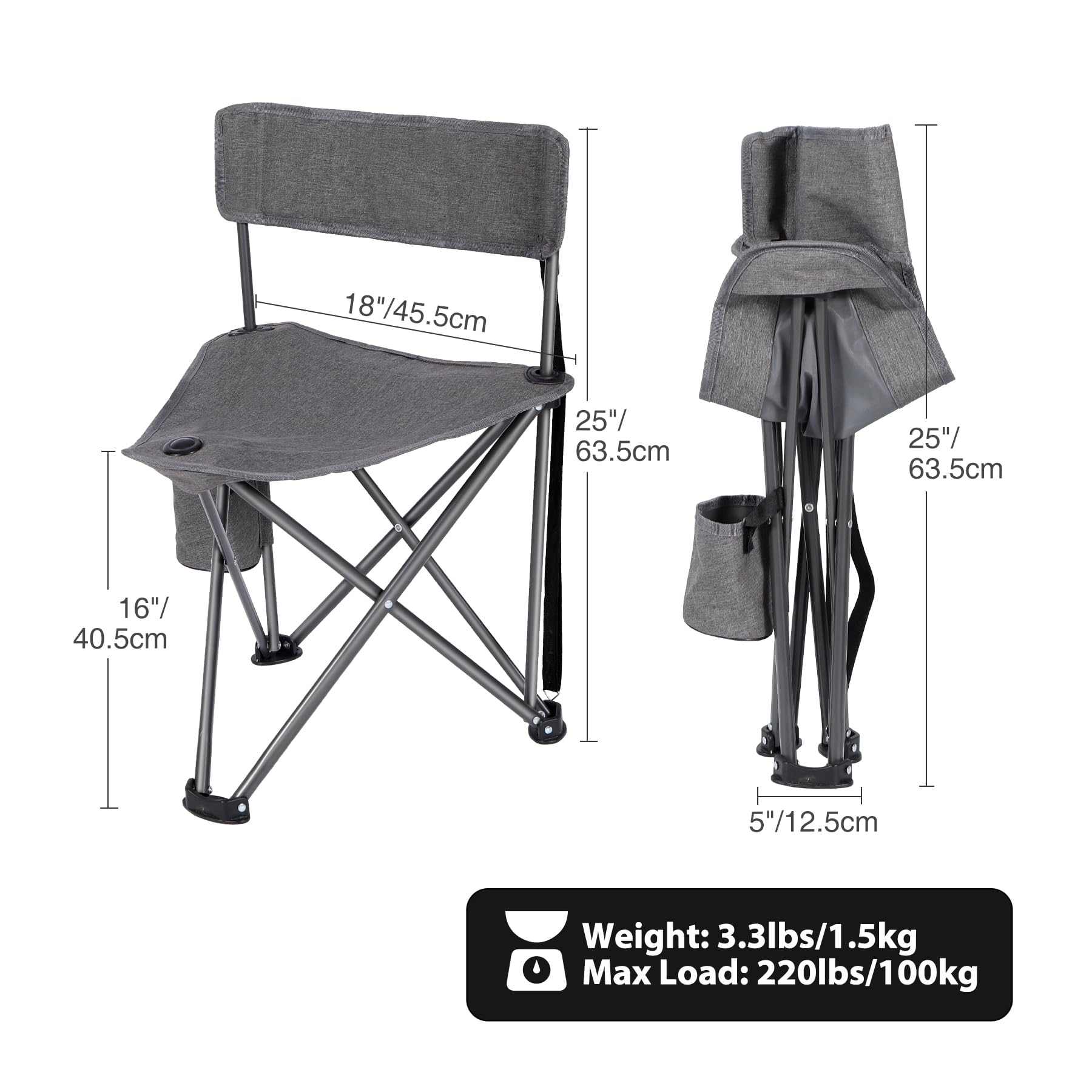 REDCAMP tripod chair side cup pocket keeps drinks within reach outdoors.