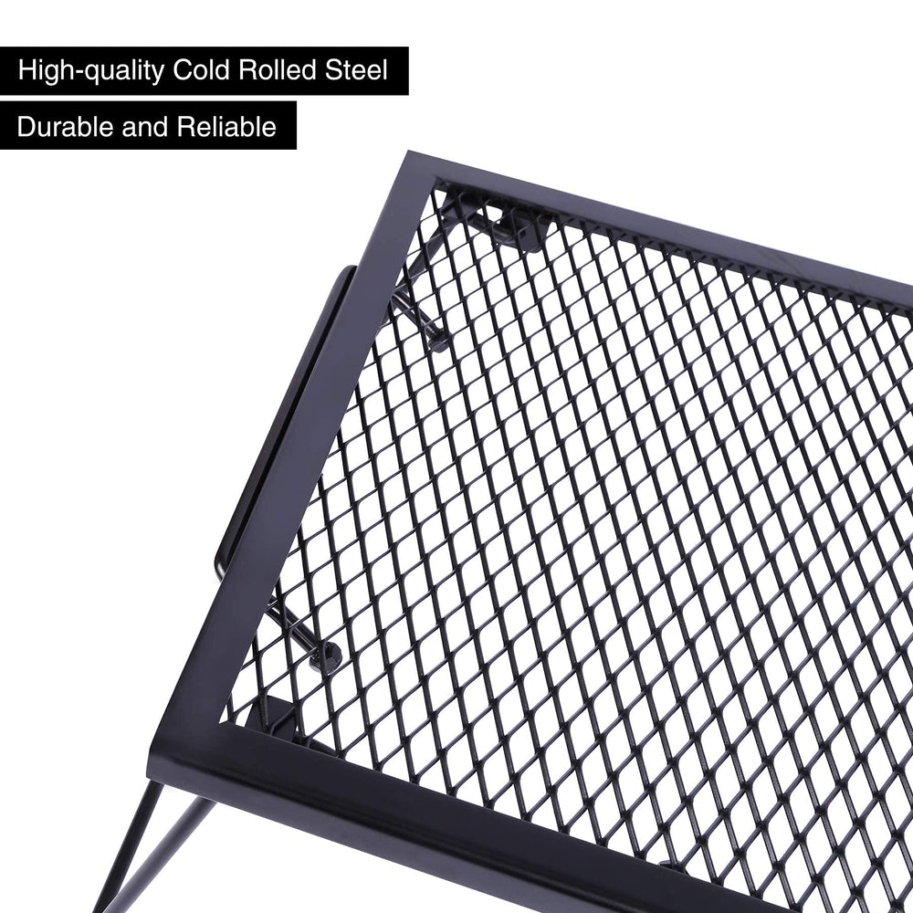 REDCAMP two-height legs extended for fire-height adjustment and stability.