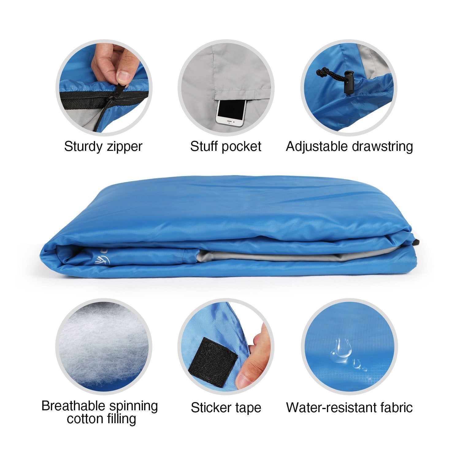 REDCAMP ultra-light sleeping bag blue two bags joined as a double bag.