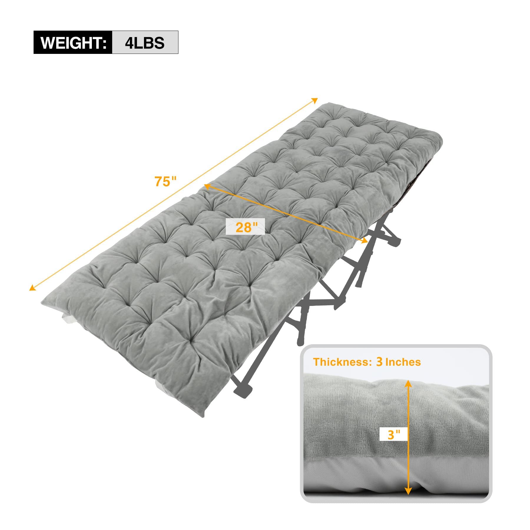 REDCAMP velvet-top cot pad on a cot for plush sleeping comfort outdoors