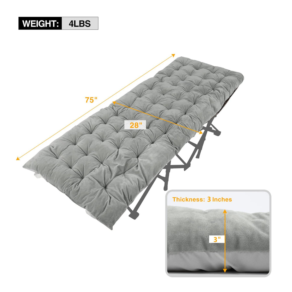 REDCAMP velvet-top cot pad on a cot for plush sleeping comfort outdoors