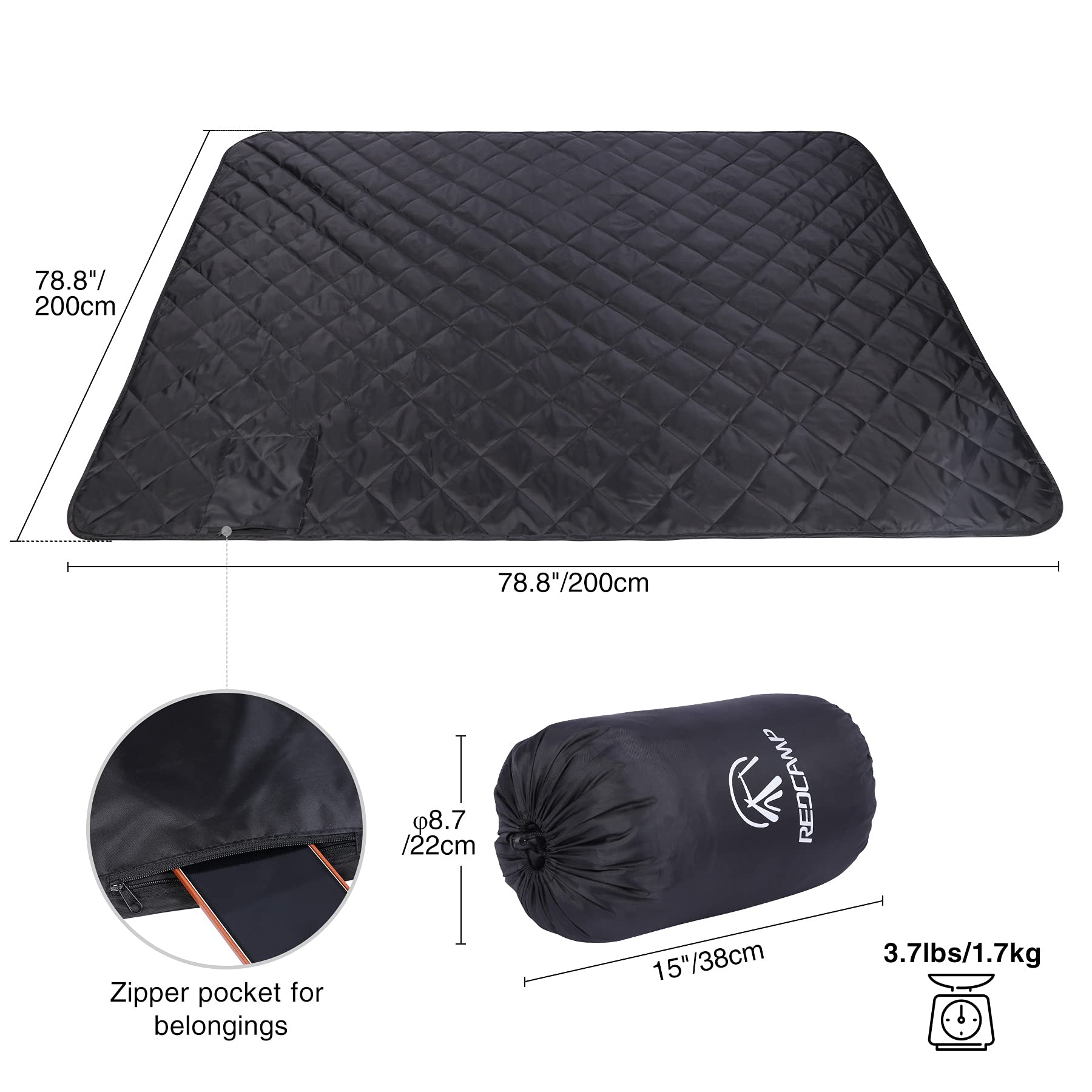 RedCAMP windproof backing keeps you dry in damp bleacher spots.