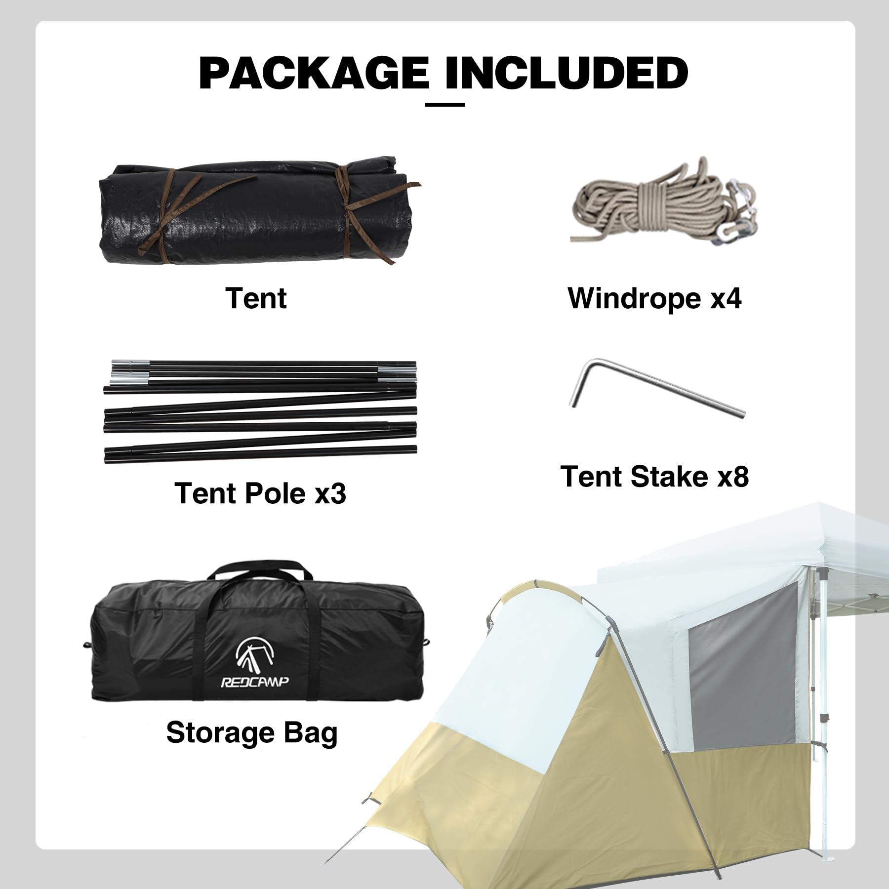 Durable REDCAMP XL canopy side tent material designed for repeated outdoor use.
