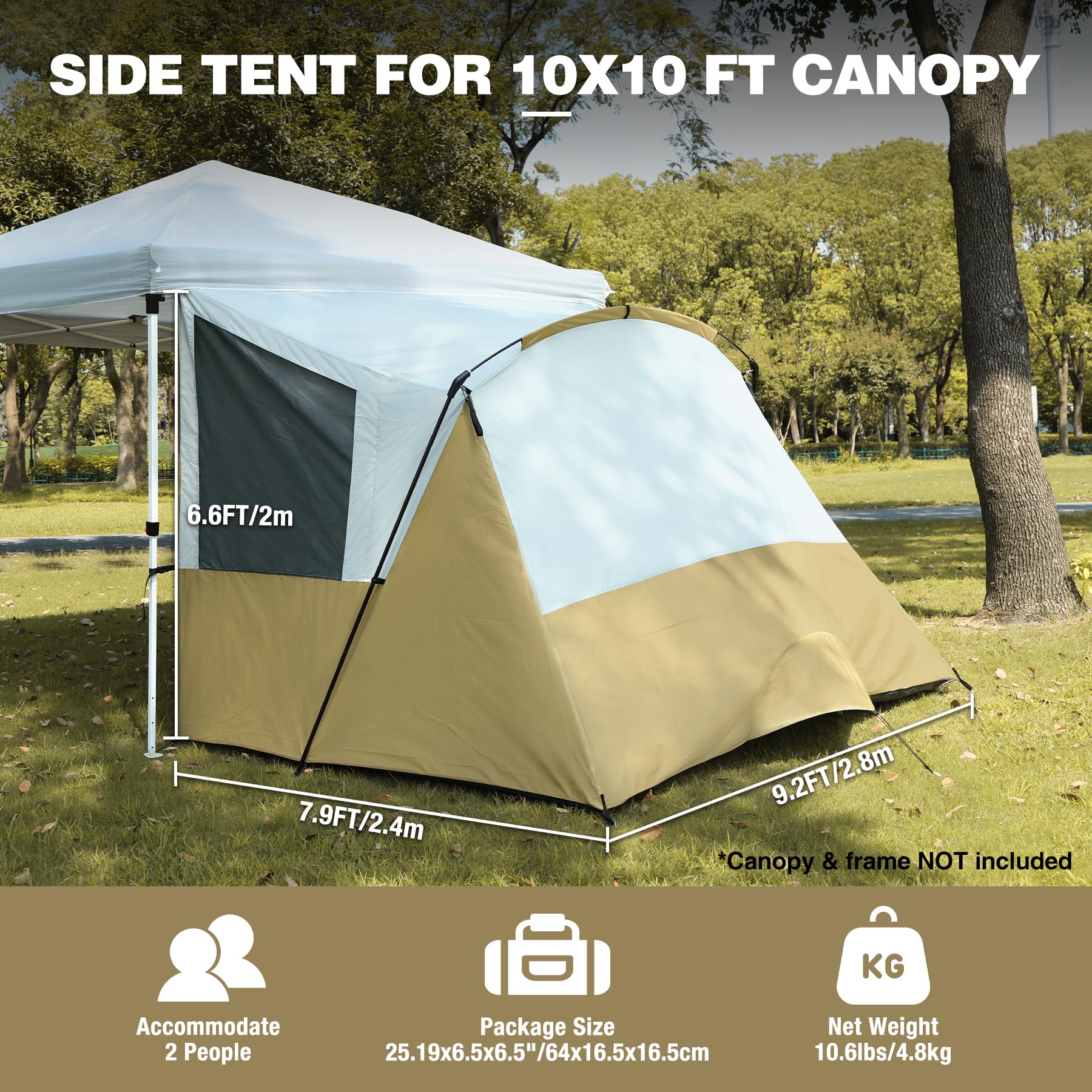 Mesh doors and windows of REDCAMP XL canopy side tent for airflow and insect protection.