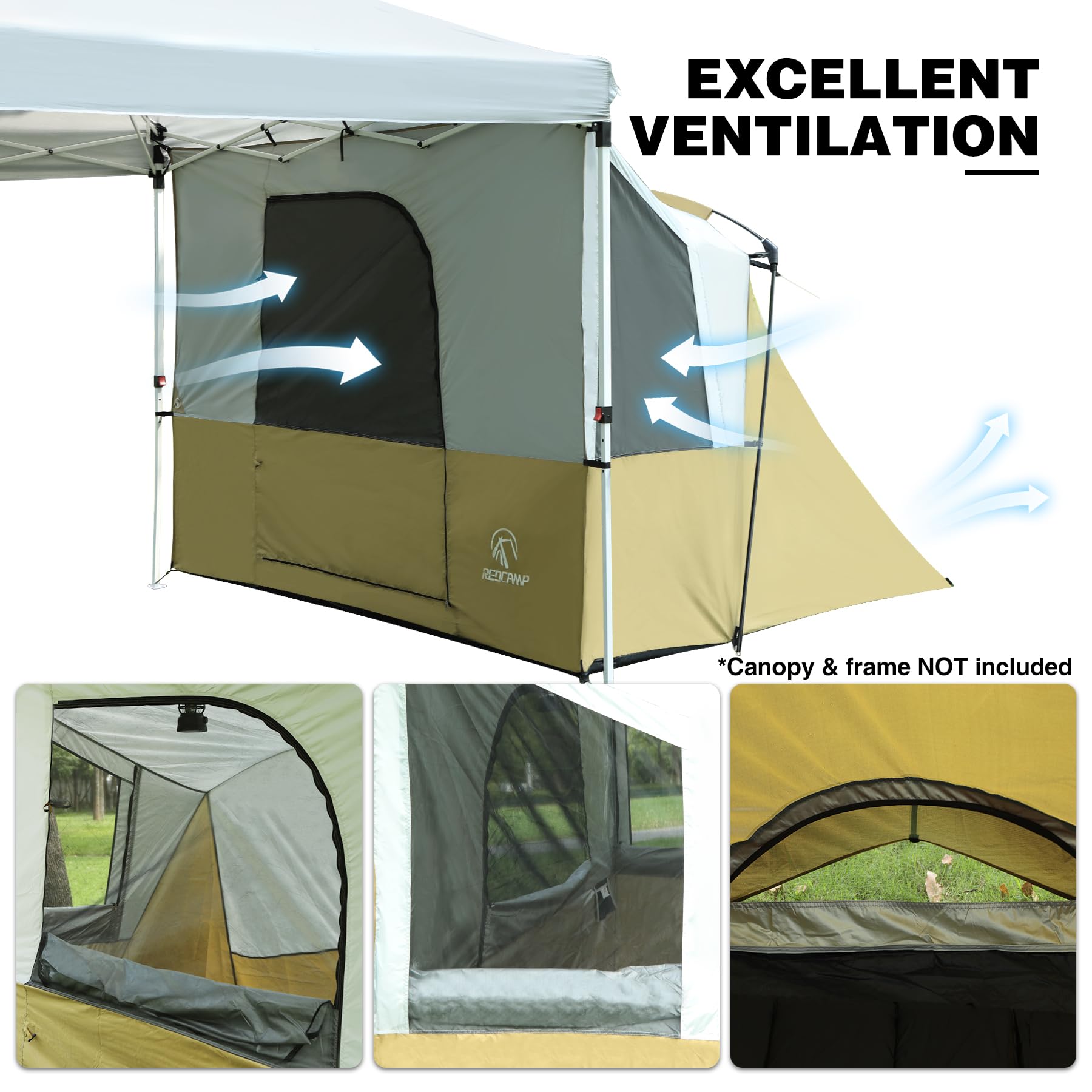 Quick setup of REDCAMP XL canopy side tent with poles and fasteners.