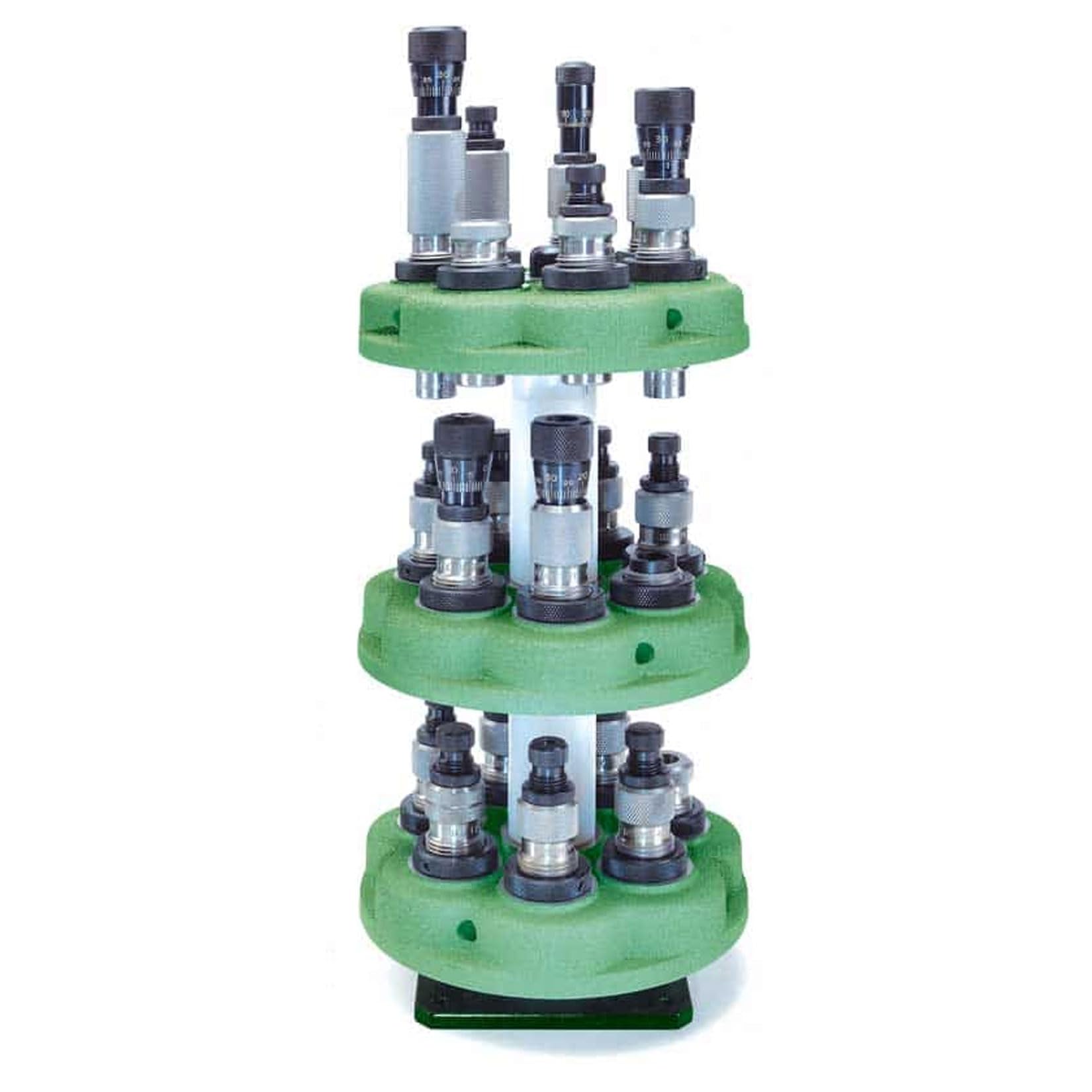 Redding Turret Stacker base in green keeps turret heads organized and ready