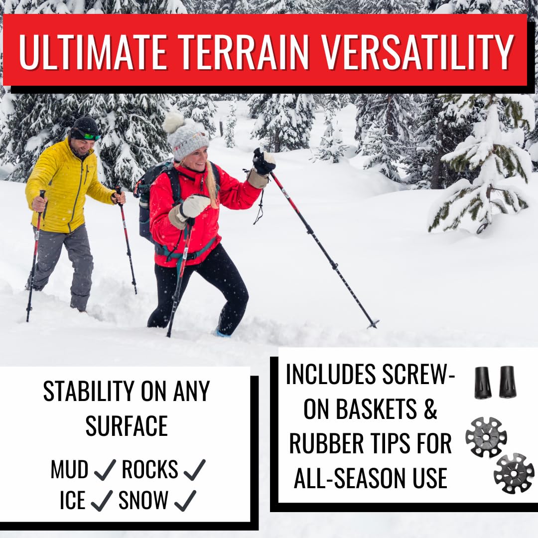 Redfeather Outdoors trekking poles with snow baskets for icy stability