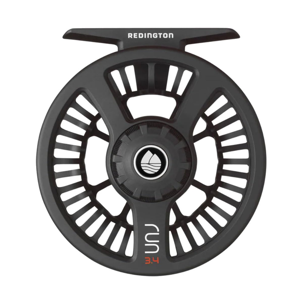Redington Black 3-4 reel ported arbor emphasizes lightweight strength.