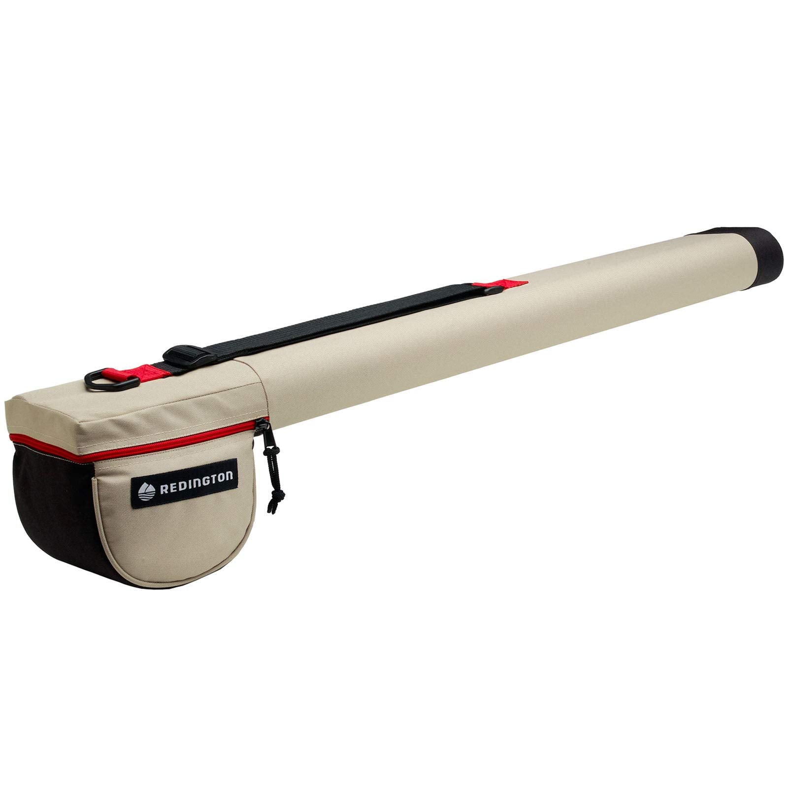 Open Redington fly rod travel case showing rod tubes and compartments