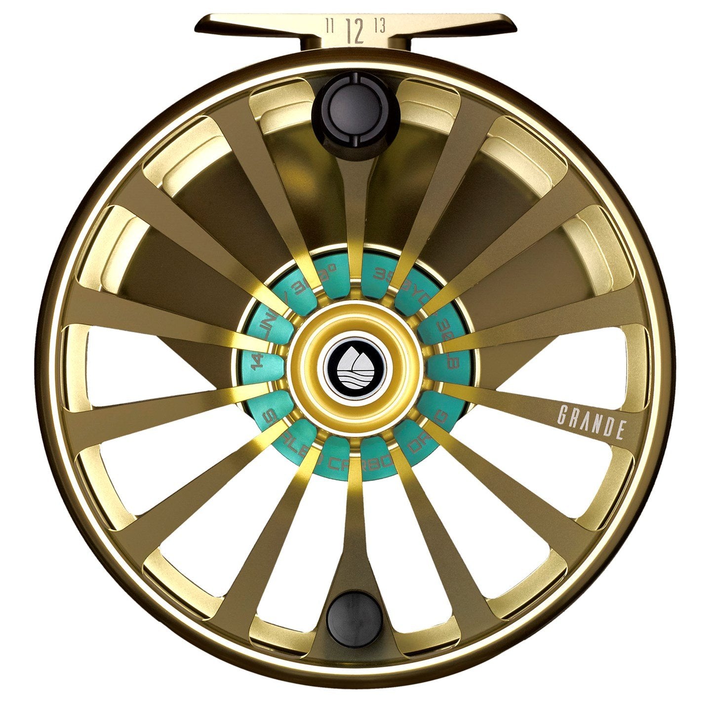 Redington Grande reel drag close-up showcasing sealed SUPER-TORQUE carbon drag system.