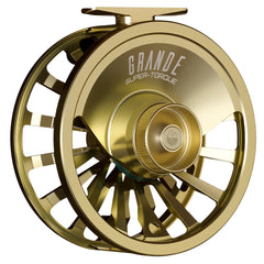 Redington Grande reel spool back view emphasizing increased backing capacity and protection.
