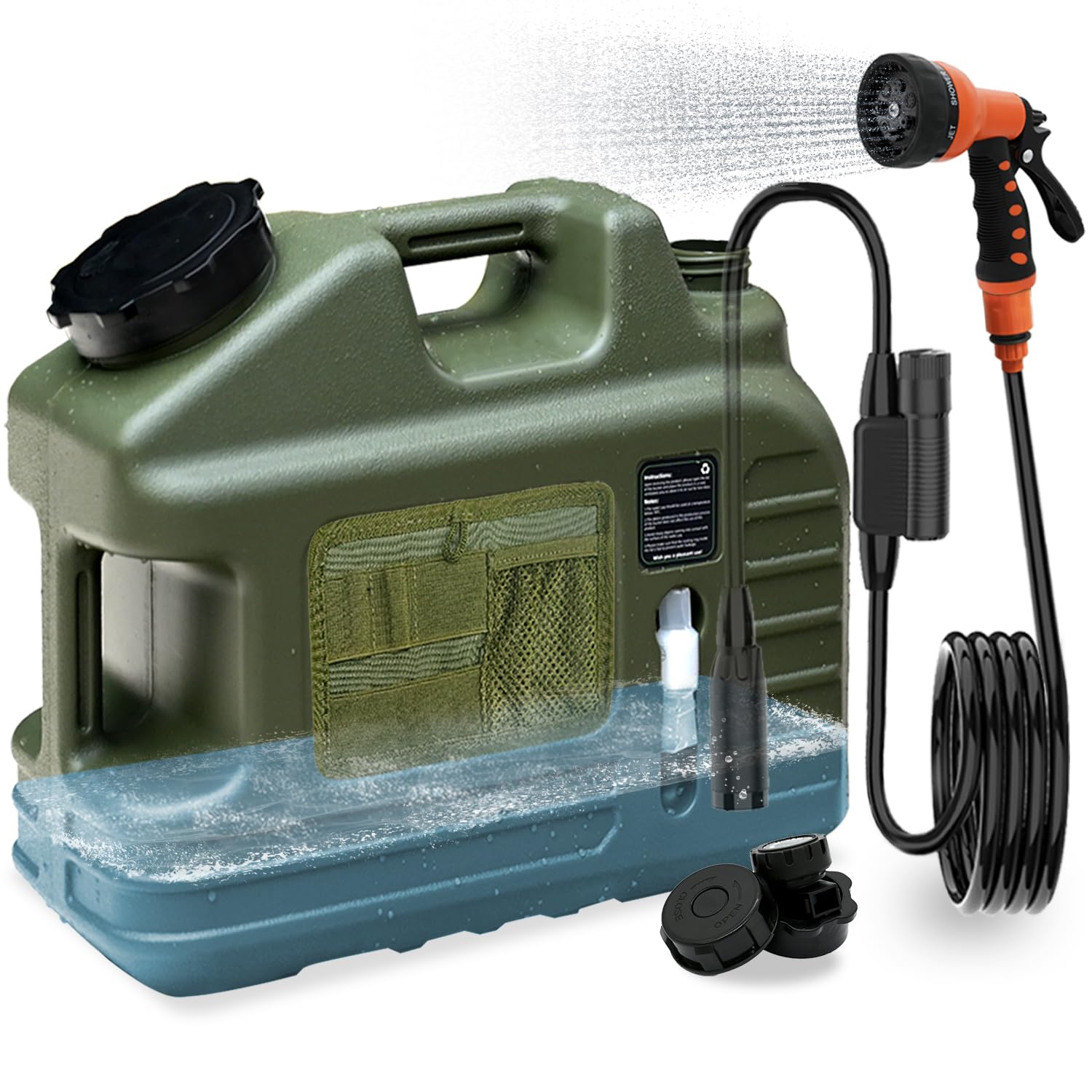 RedJuslink camping shower lid close-up shows leak-proof seal for mess-free rinsing