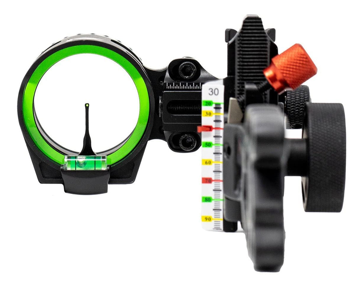 Redline RL-1 carbon bracket close-up showing ultralight bow sight advantages