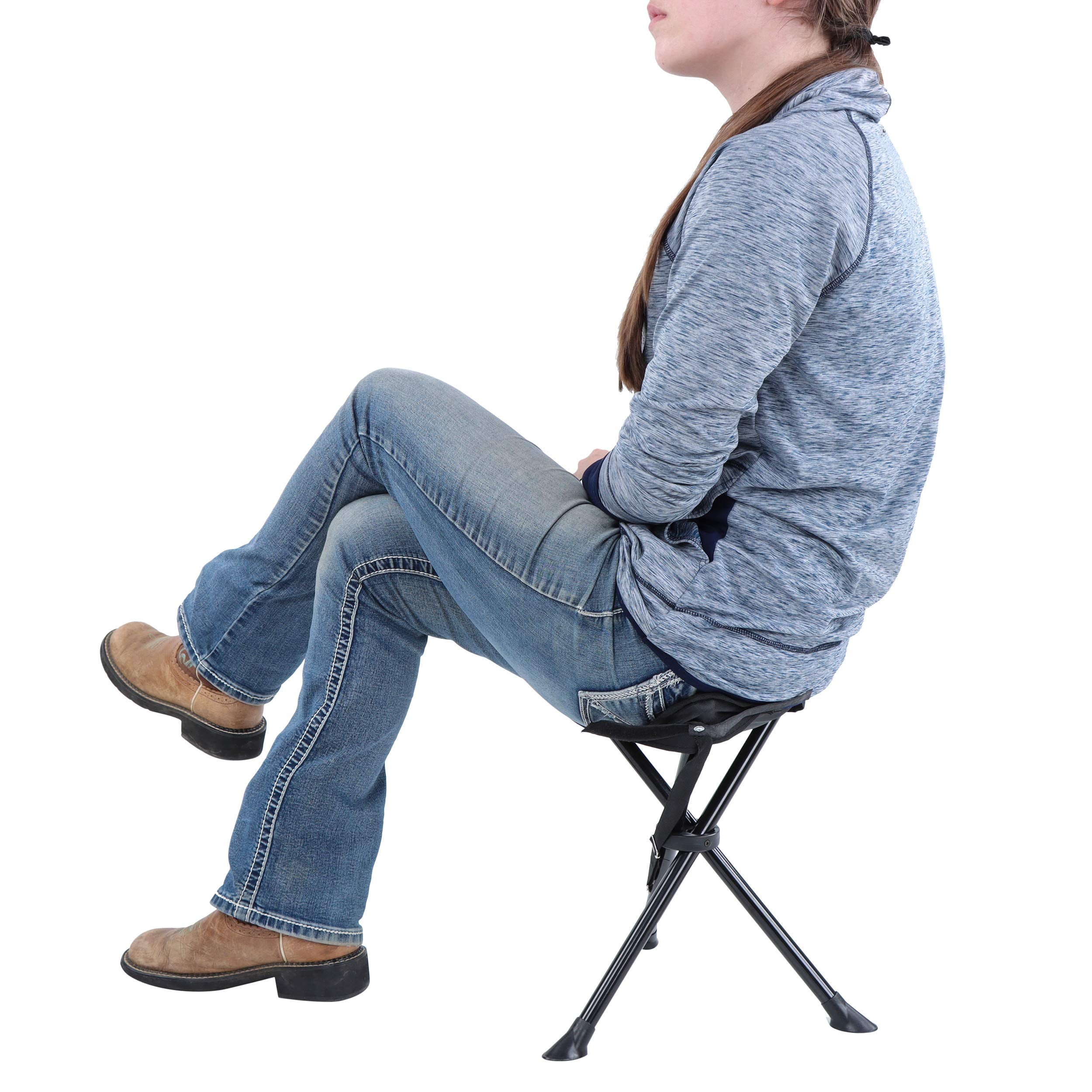 Redneck Convent RC folding tripod stool anti-slip feet on uneven ground.