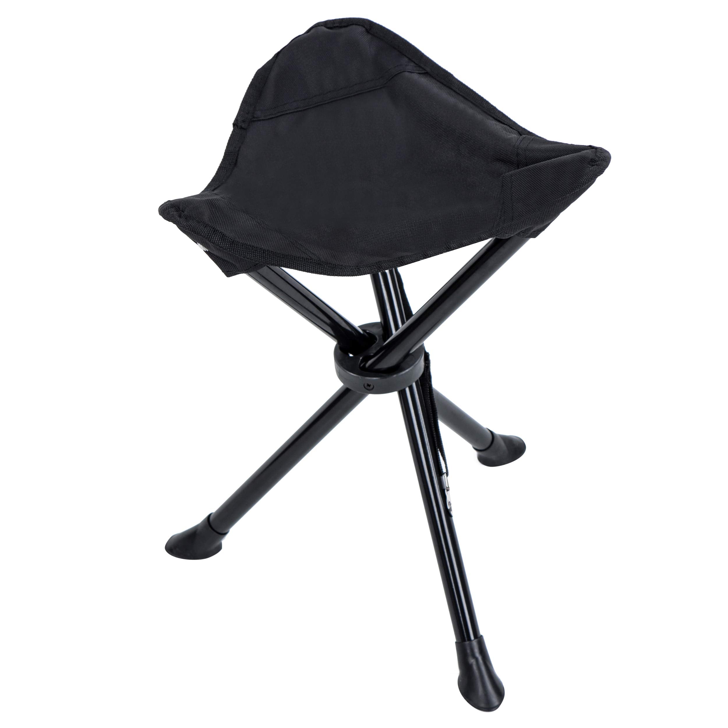 Redneck Convent RC folding tripod stool, open side view, offering stable outdoor seating.