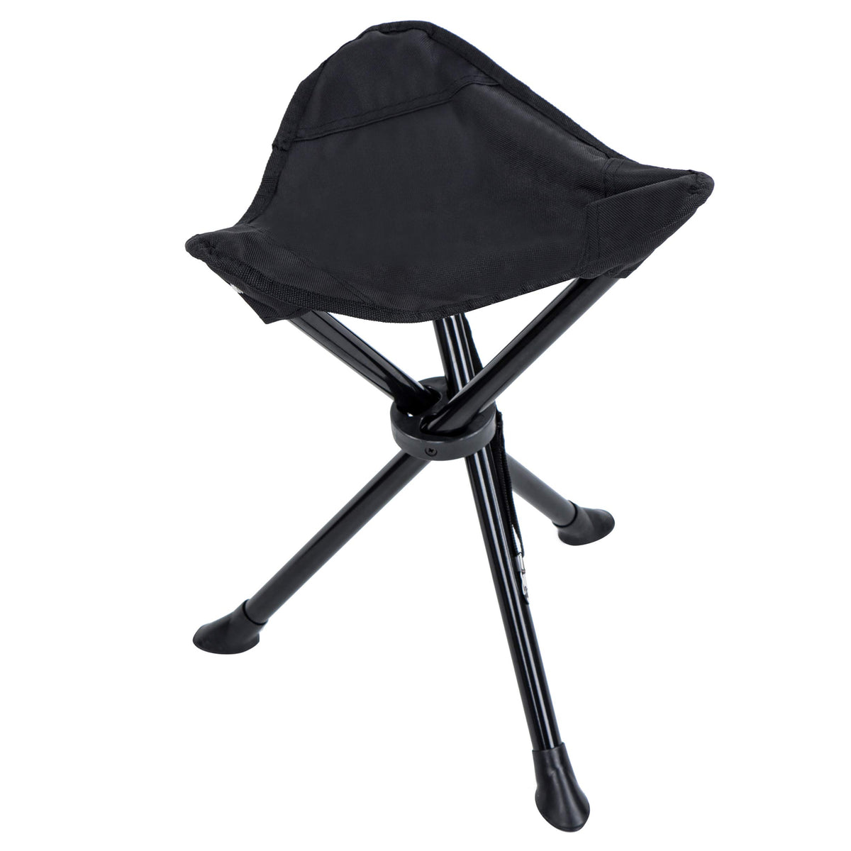 Redneck Convent RC folding tripod stool, open side view, offering stable outdoor seating.