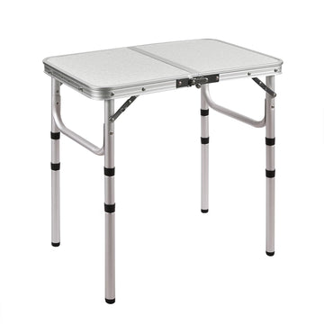 RedSwing 2ft folding table side view, sturdy aluminum build for outdoor use.
