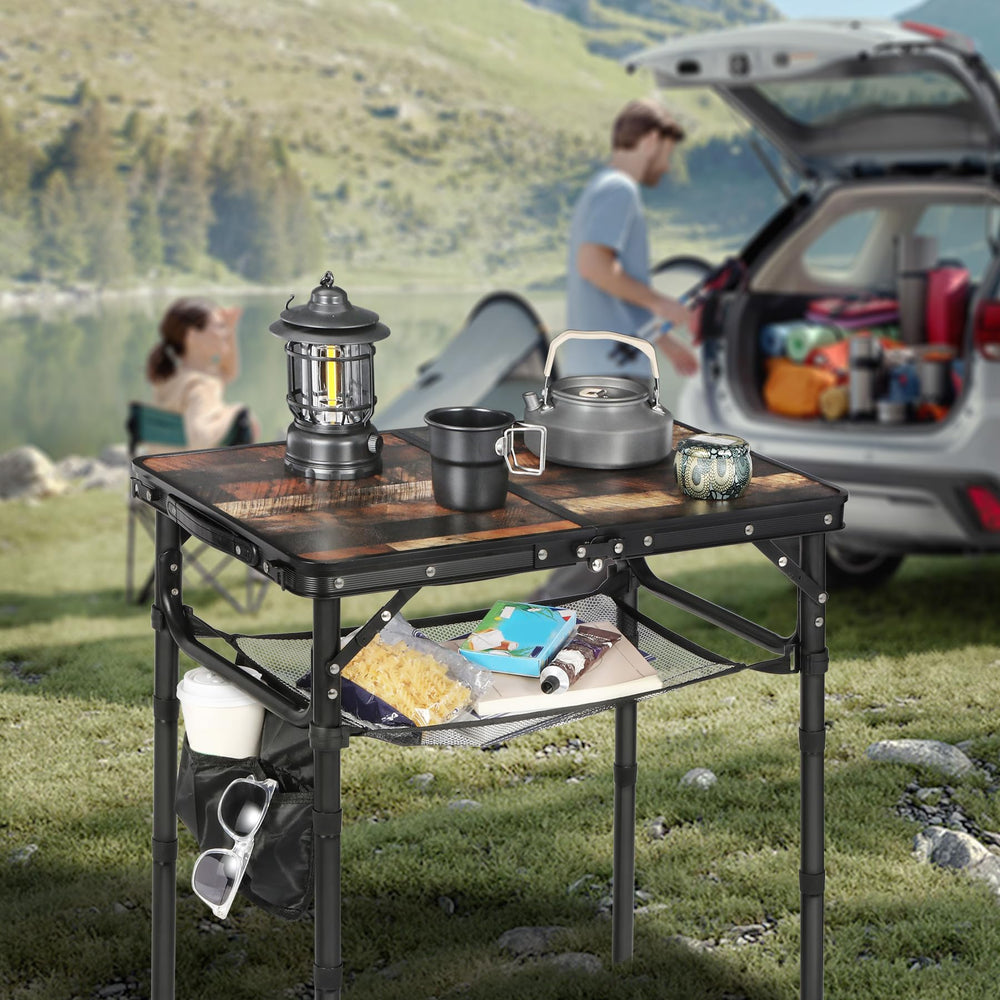 RedSwing folding table height adjustment with eight legs, versatile for sitting or standing.