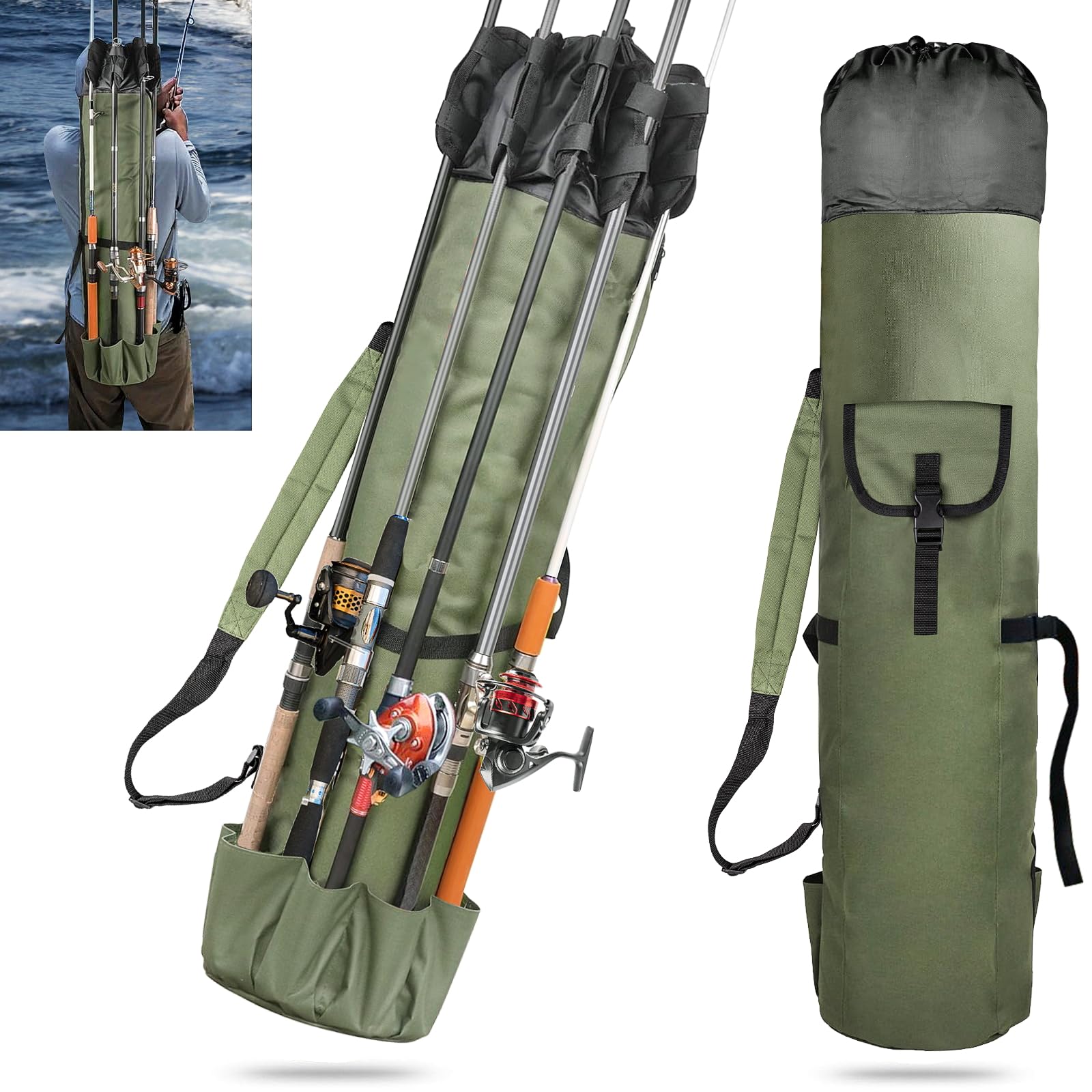ReeMoo fishing rod bag exterior with five rod pockets and outer compartments