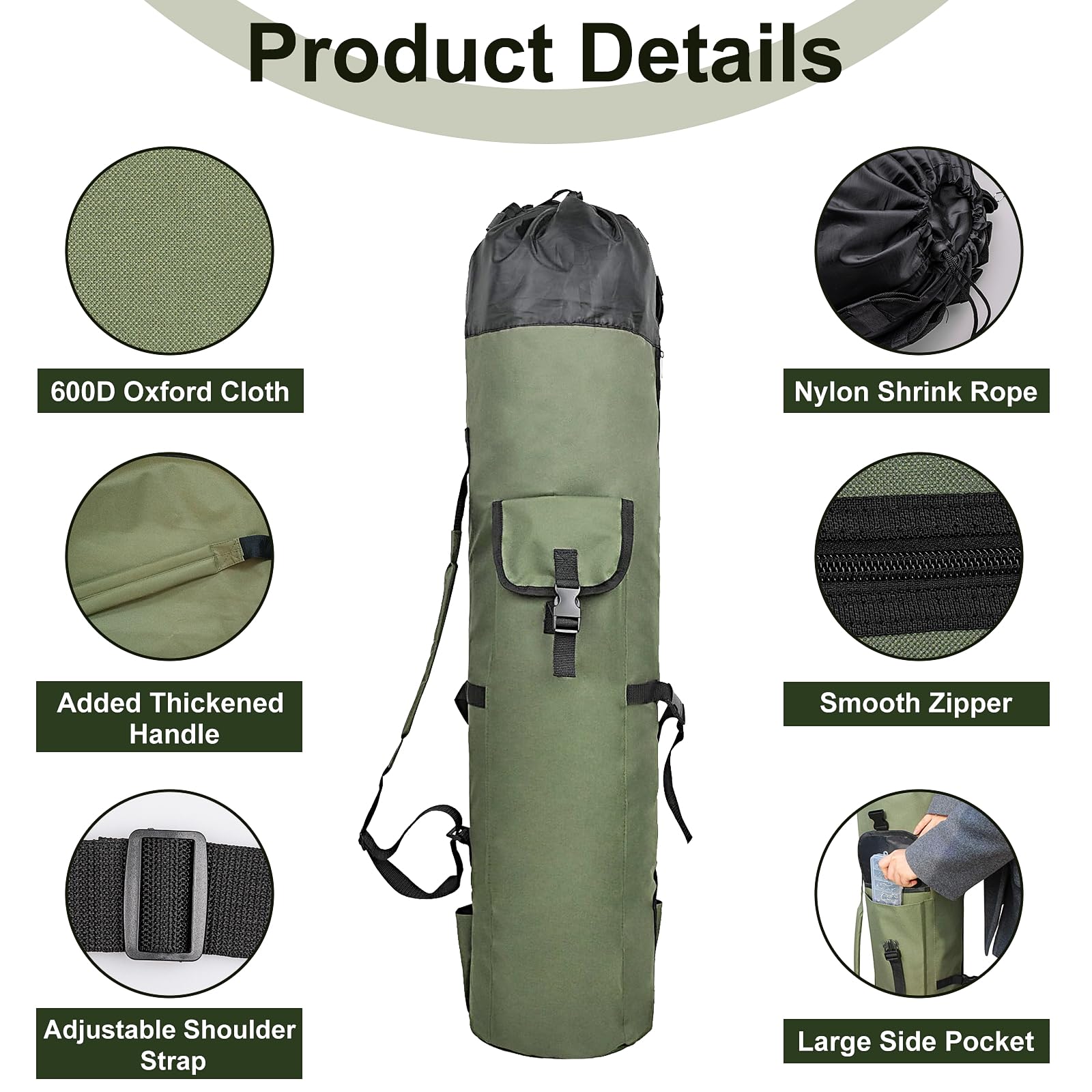 ReeMoo fishing rod bag with adjustable padded shoulder strap