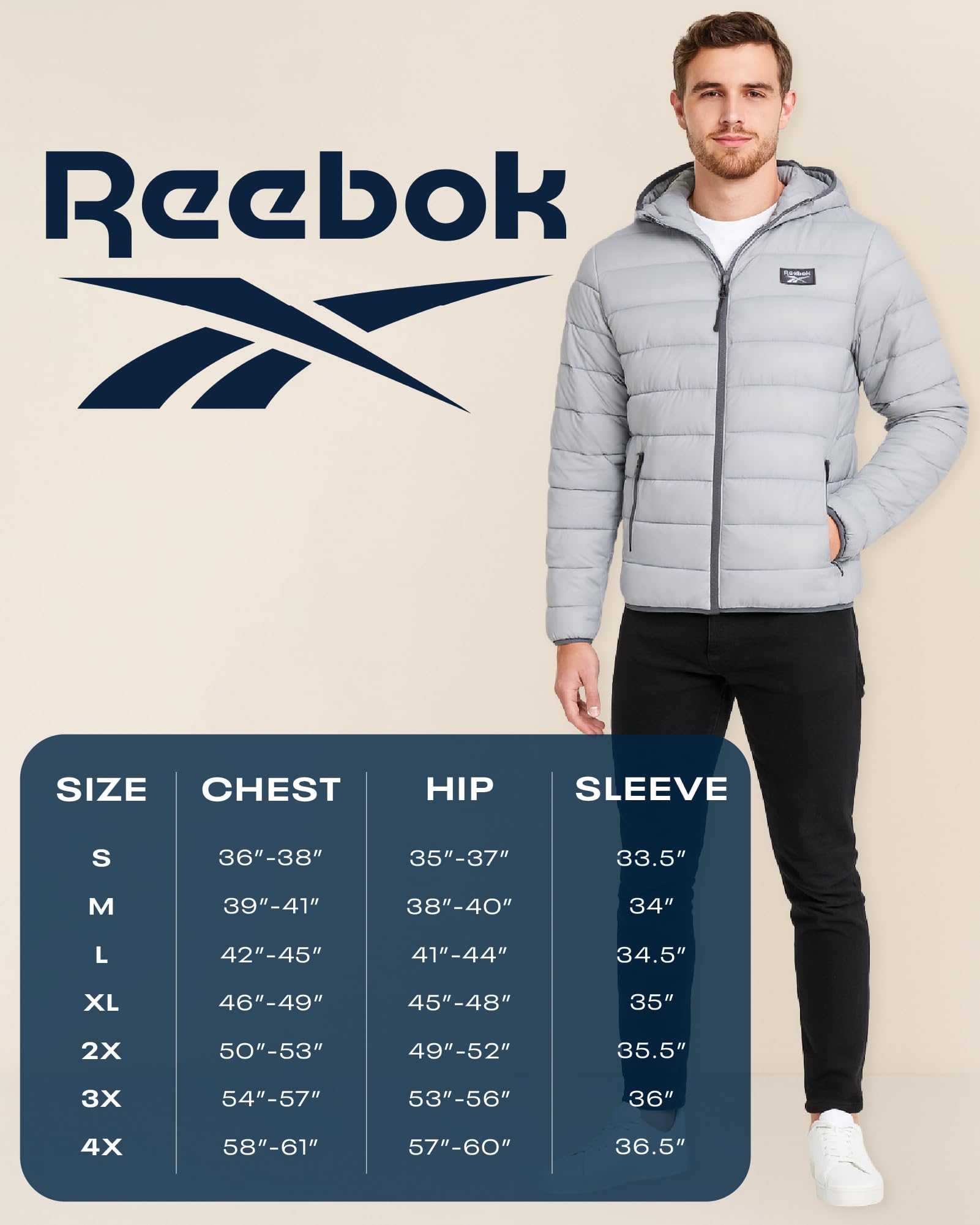 Reebok mens winter jacket lifestyle scene for city and snow