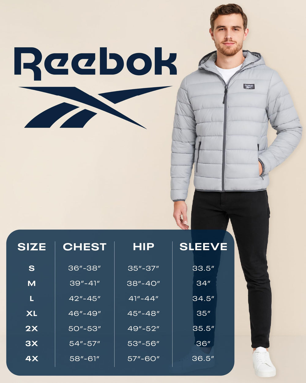 Reebok mens winter jacket lifestyle scene for city and snow