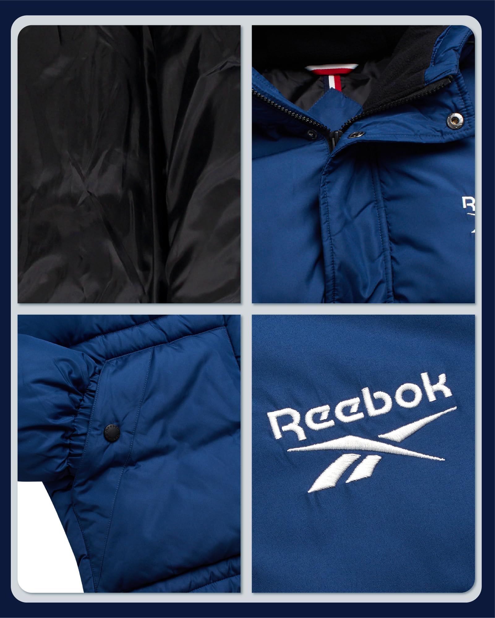 Reebok mens winter jacket quilt-detail with down-alternative fill