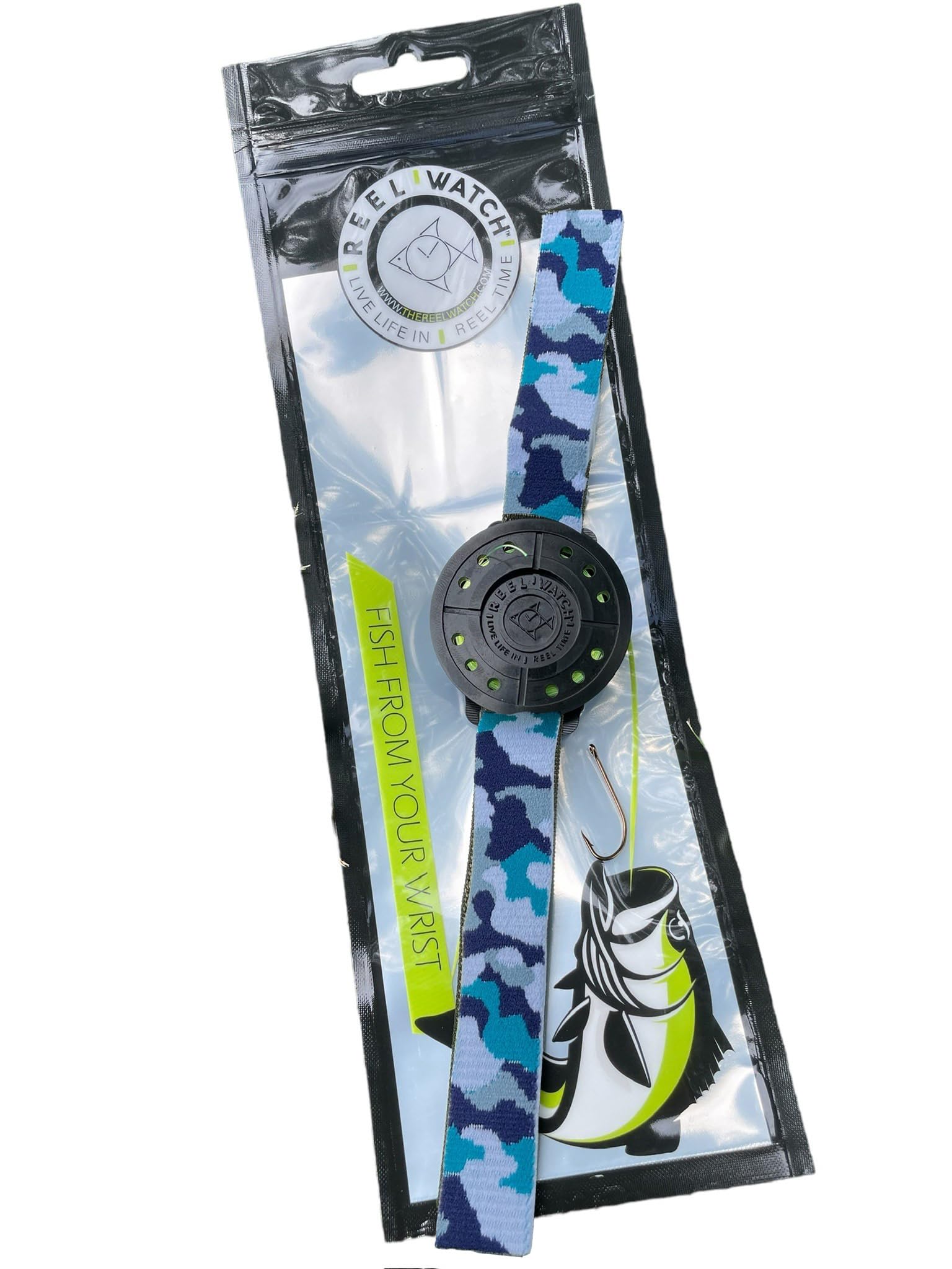 The Reel Watch Sea Stalker on the wrist for outdoor fishing.