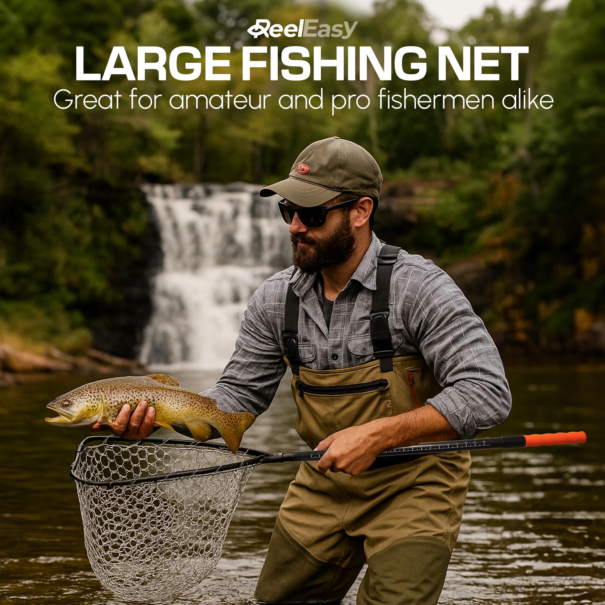 Angler using ReelEasy landing net to lift a fish
