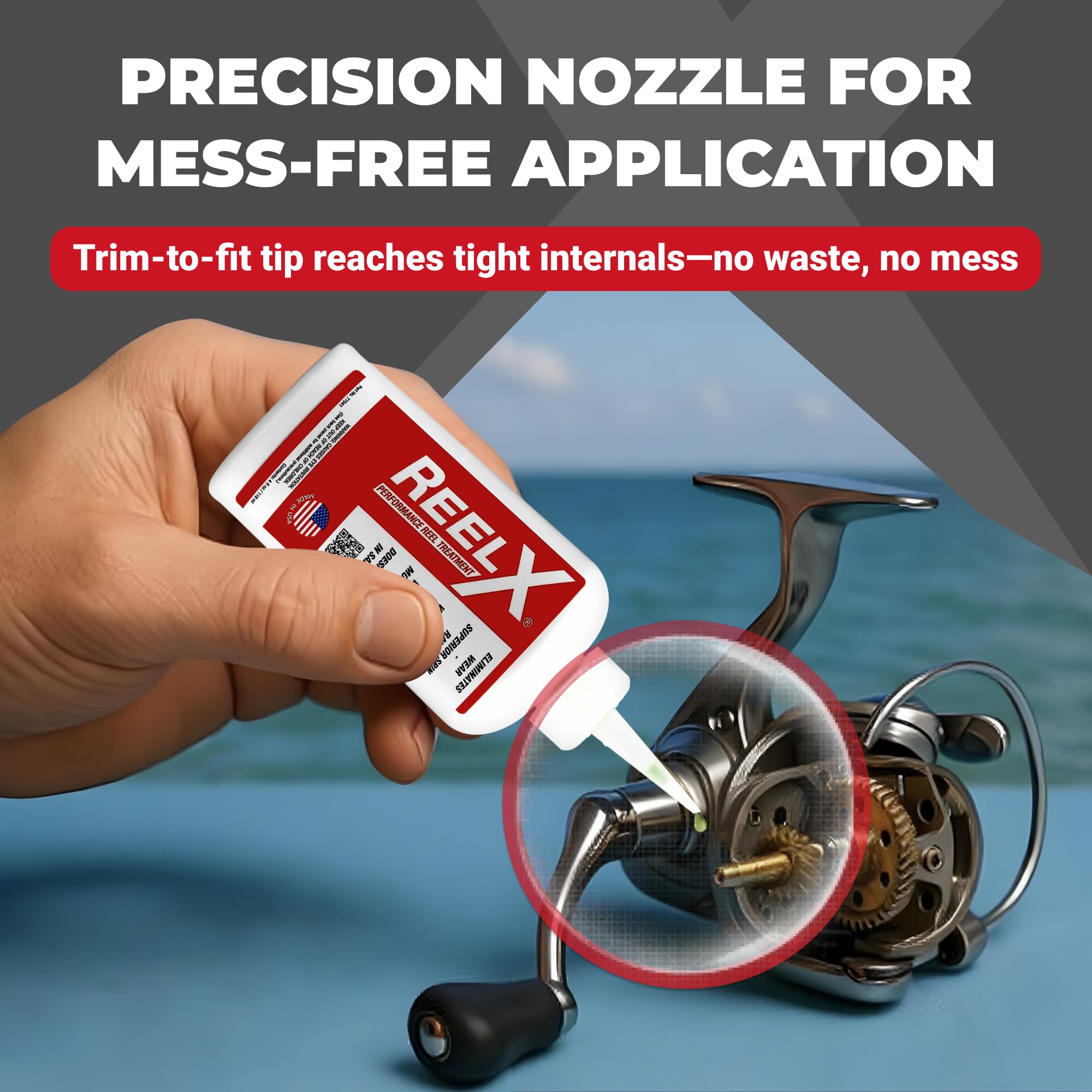ReelX anti-corrosion oil being applied to a reel surface.