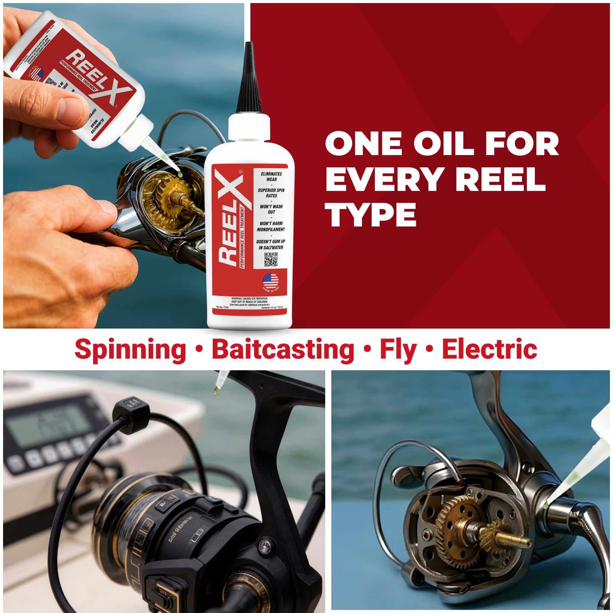 ReelX easy-apply oil keeps gear running smoothly for anglers.