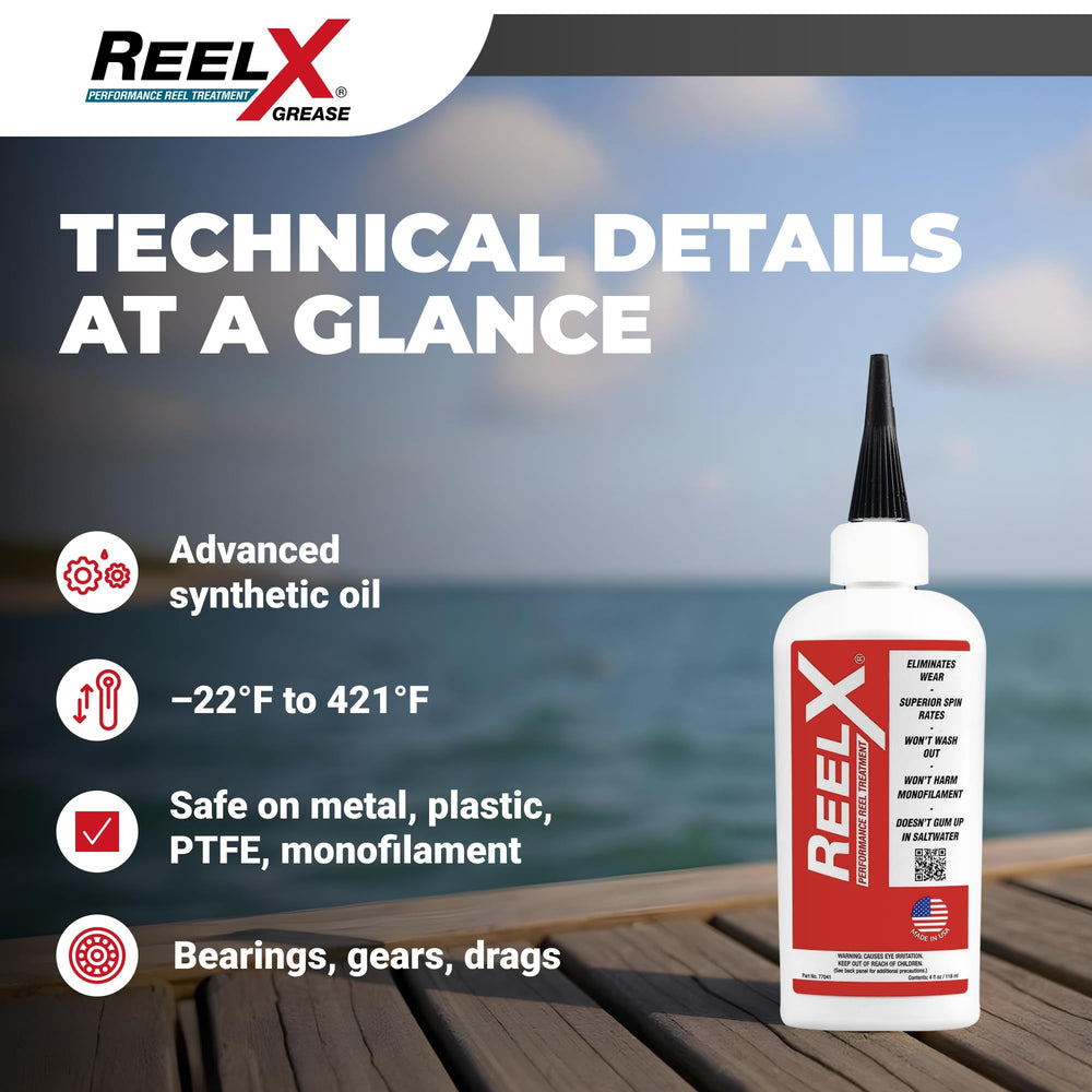 ReelX moisture displacement helps keep reels dry and quiet.