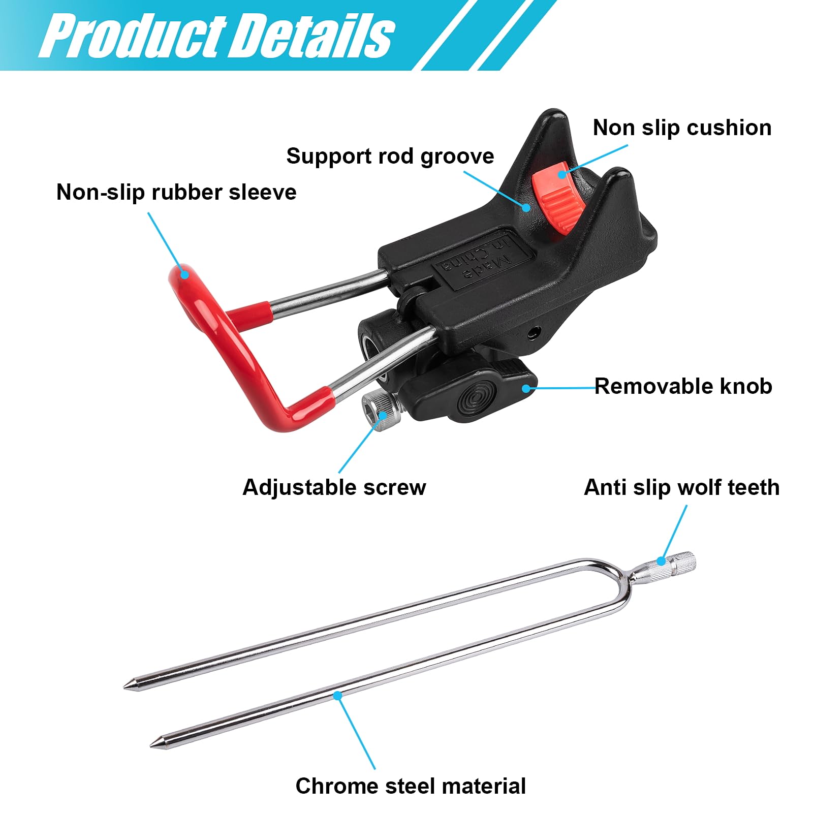360-degree rotating fishing rod holder with 130-degree vertical tilt