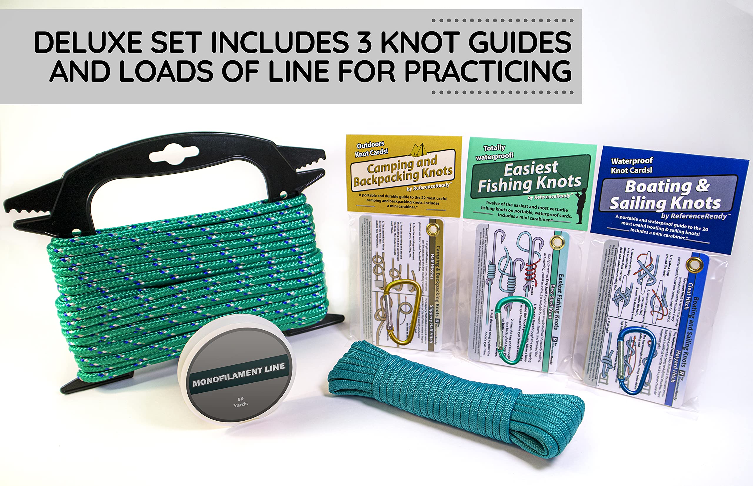 ReferenceReady Deluxe Knot Tying Kit paracord coil highlights versatile cord for outdoor repairs