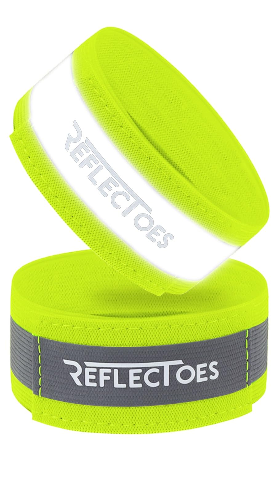ReflecToes reflective band on wrist shows 360° visibility for dawn running safety.