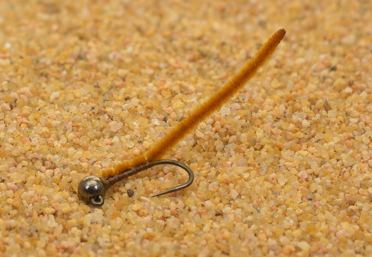 Region Fishing 6 Flies tungsten San Juan worm jig head image ready for fast sinking in trout streams.