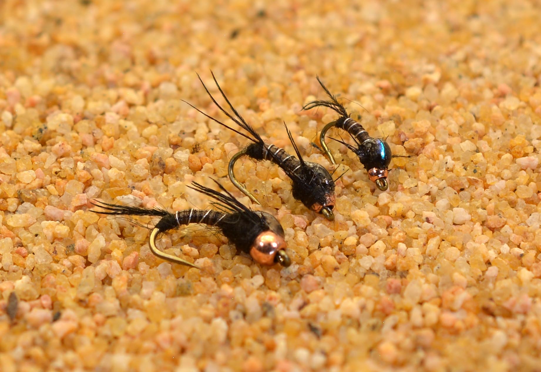 Region Fishing bead head black micro mayfly nymph on a hook, ideal for precise nymphing and trout targeting