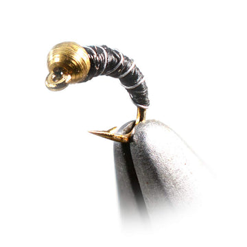 Region Fishing bead head black zebra midge nymph fly on Mustad hook, precise craft for midges