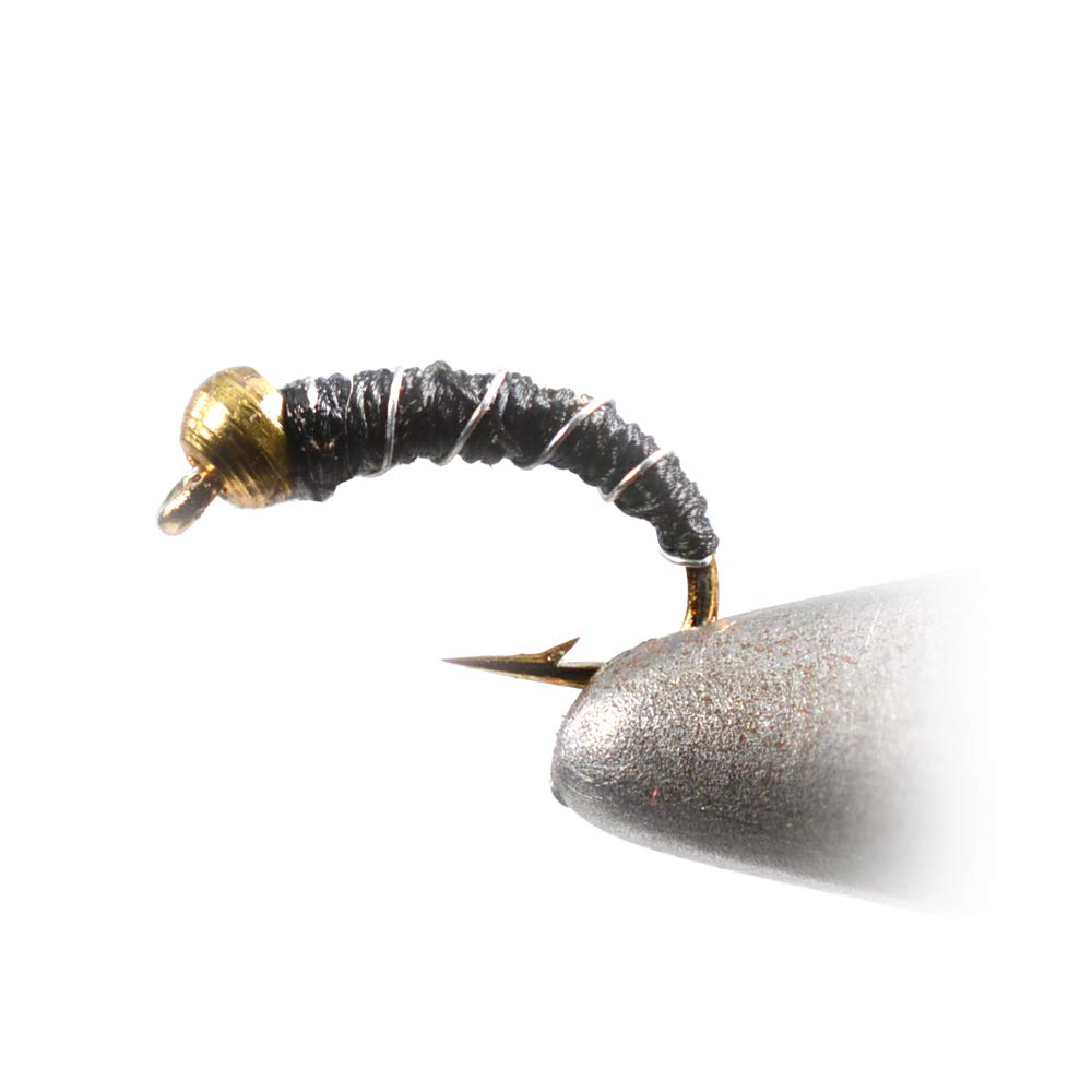 Region Fishing Bead Head Black Zebra Midge Nymph on Mustad Signature Hook, precise midge imitation for creeks