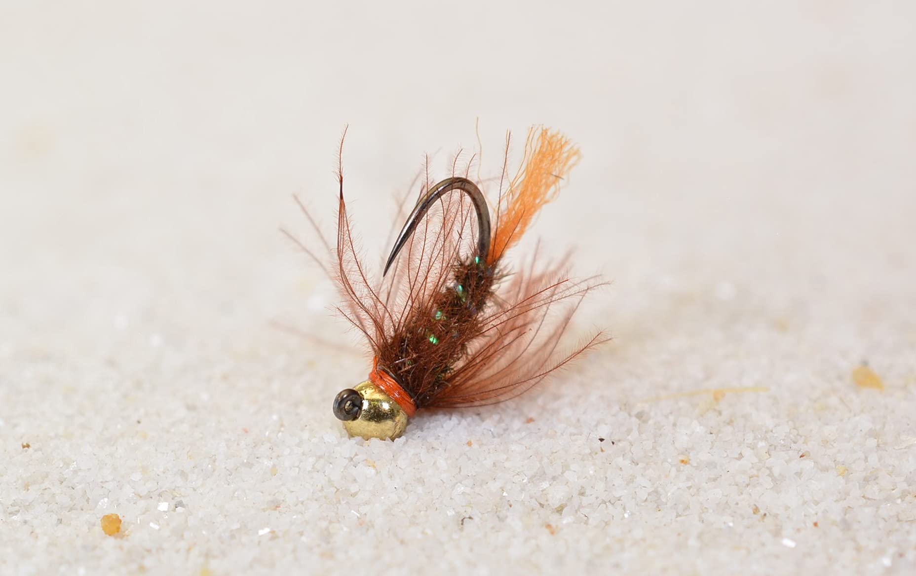 Region Fishing Blow Torch Jig Fly with orange tail aids euro nymphing in murky water