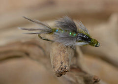 Region Fishing Callibaetis Poxyback Nymph front view with durable epoxy wing