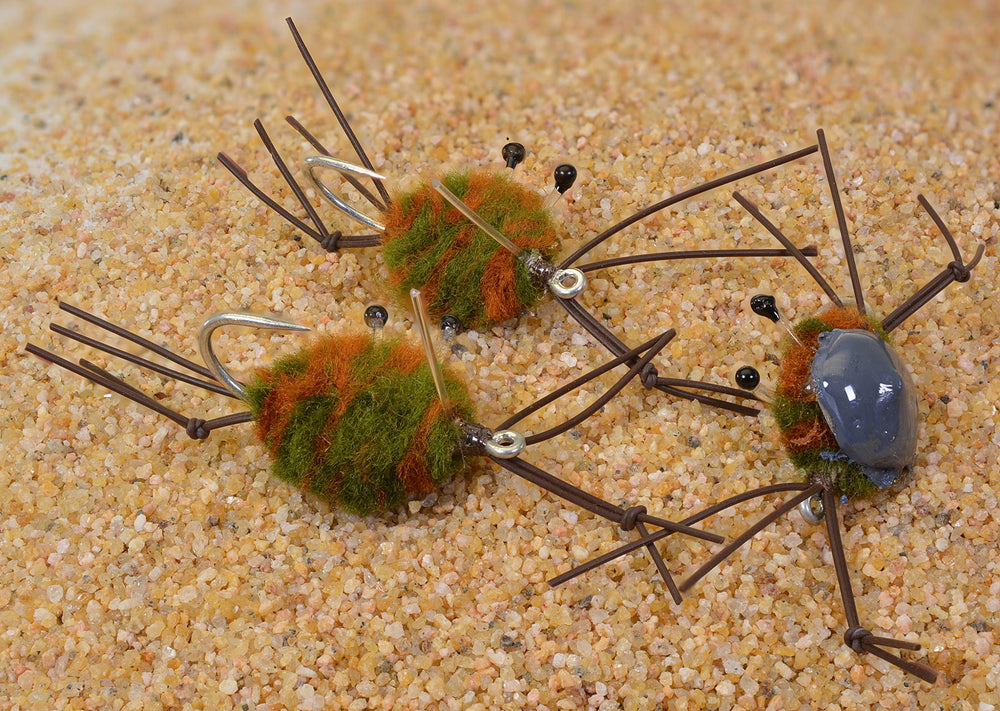 Region Fishing camo crab fly in brown and olive attracts permit and other crab-eating fish