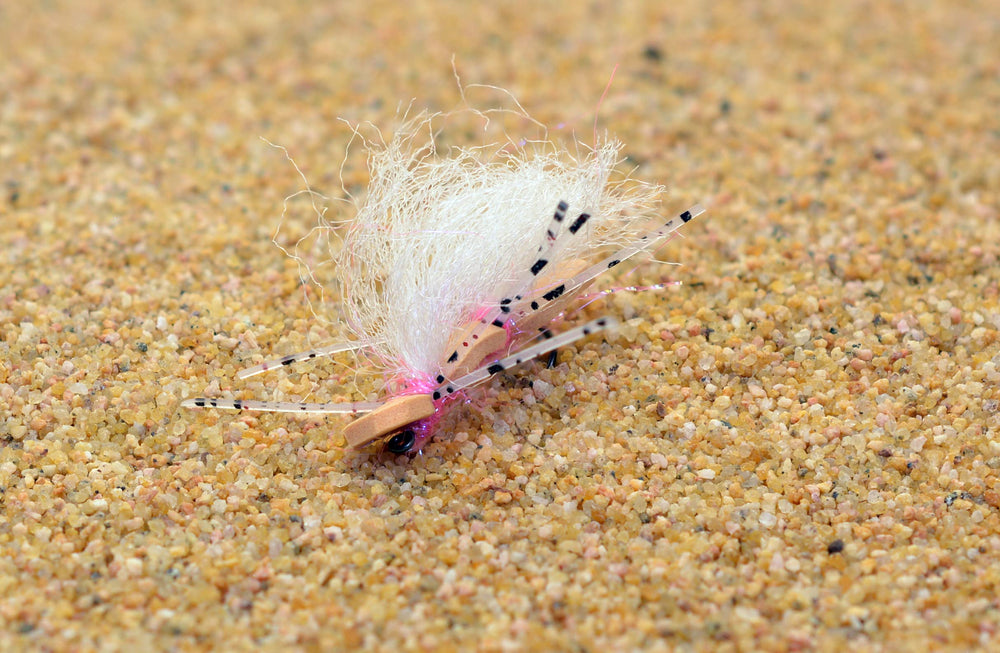 Region Fishing Chubby Chernobyl Hopper pink foam fly on water surface for high visibility.