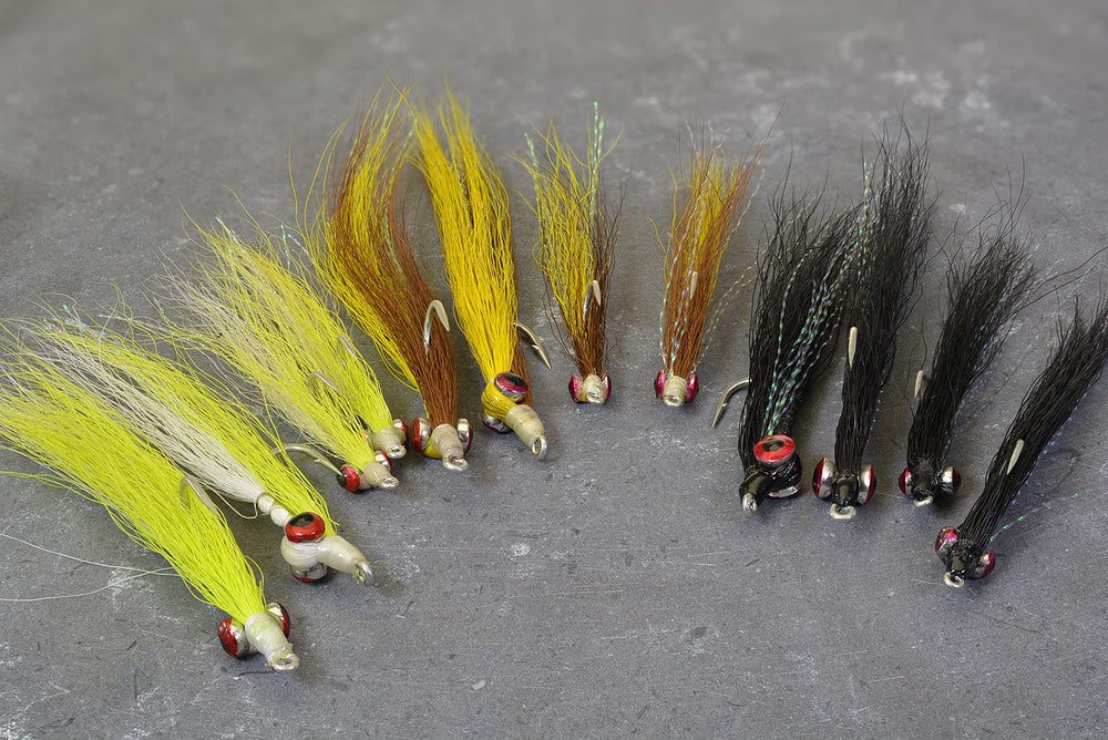 Region Fishing Clouser Minnow flies on Mustad Duratin saltwater hooks, durable and ready for saltwater adventures.