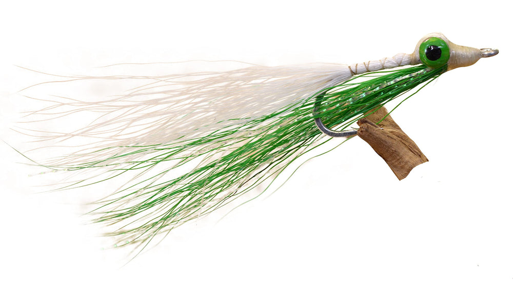 Region Fishing Clouser Minnow in lime and white on Mustad Duratin hook for versatile fishing.