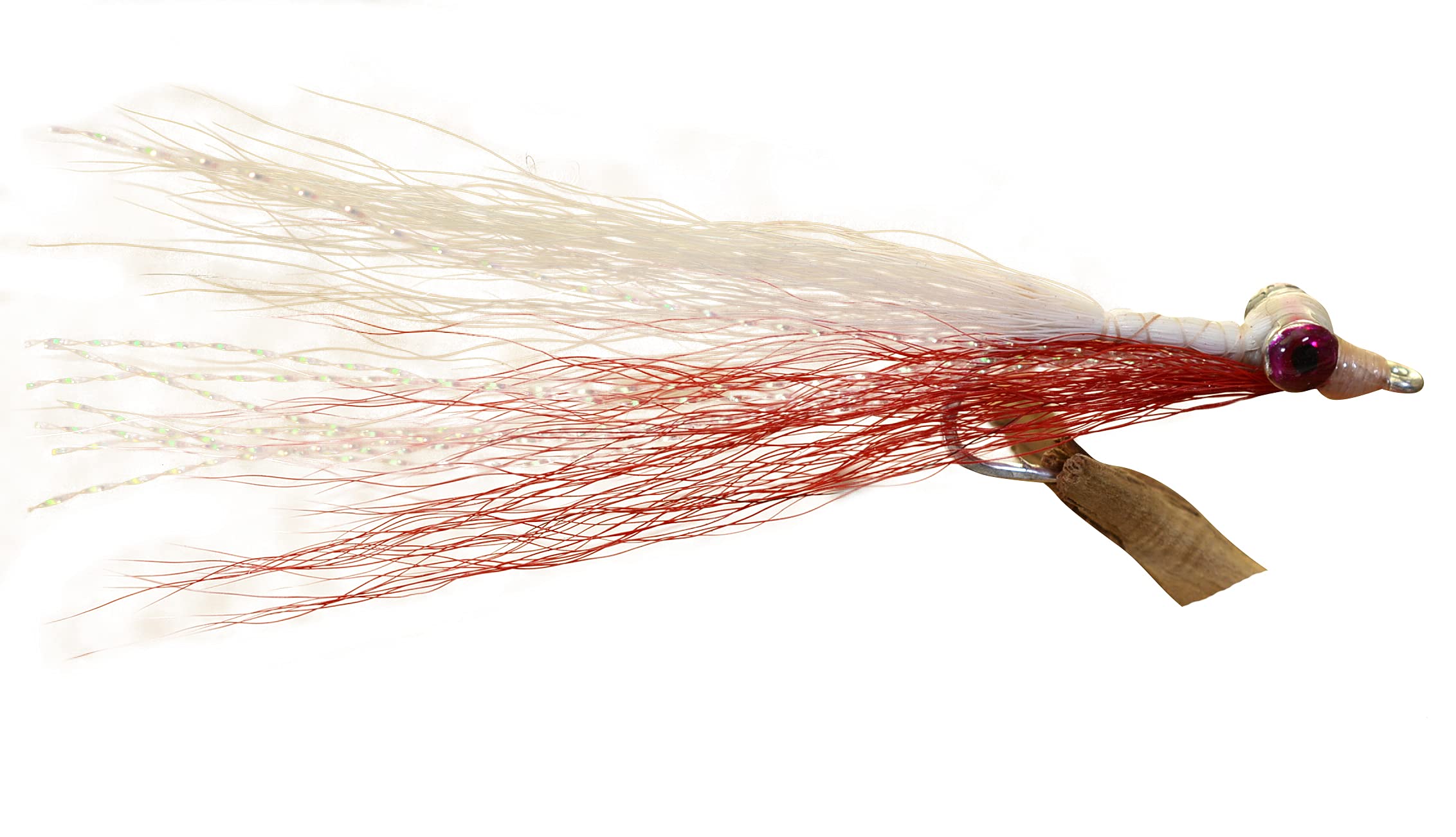 Region Fishing Clouser Minnow red and white fly closeup for bass and saltwater fishing