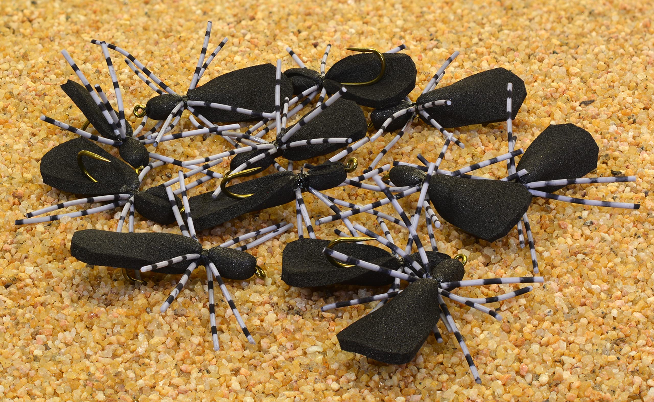 Region Fishing foam spider flies in black offer lifelike topwater action for bass and trout