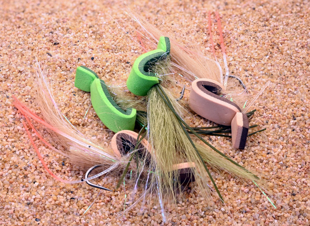 Region Fishing Gurgler top water fly, 4ct assortment, vivid colors for surface strike opportunities.