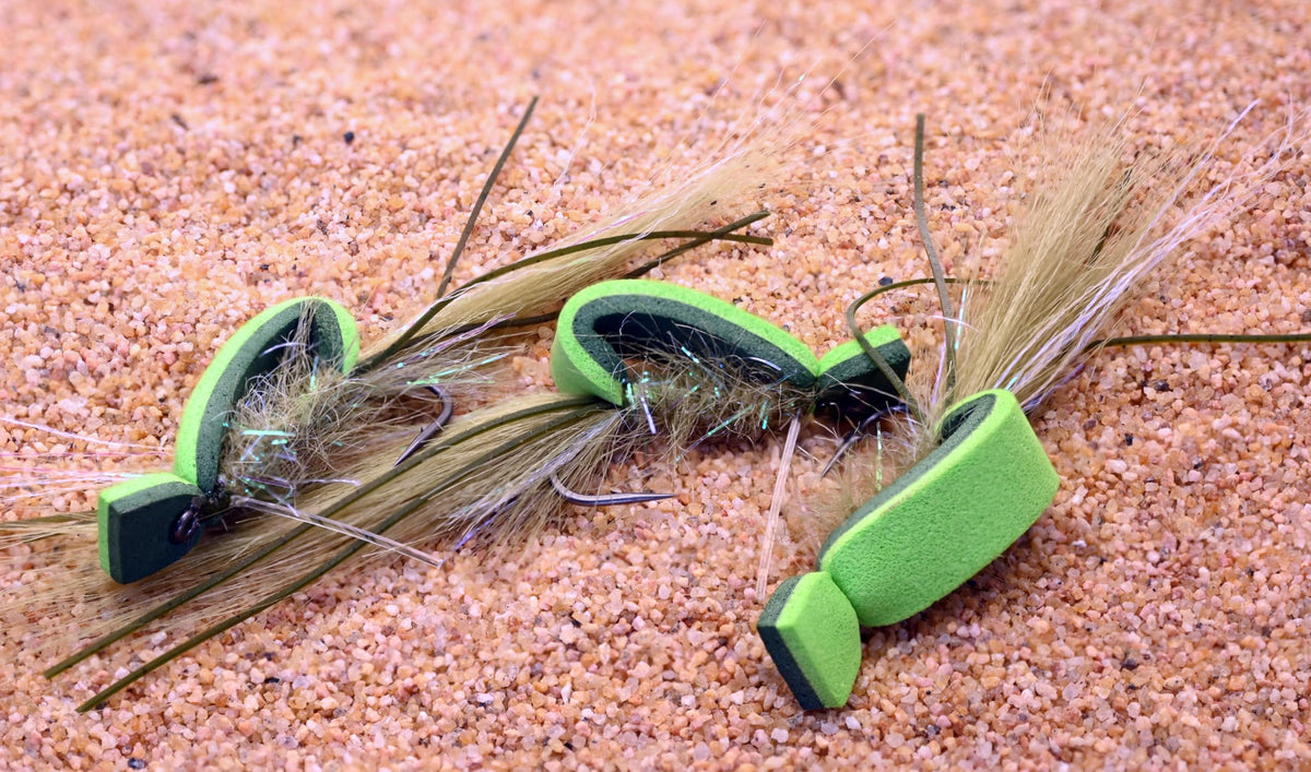 Region Fishing Gurgler top water fly in olive delivers splashy wake for saltwater species